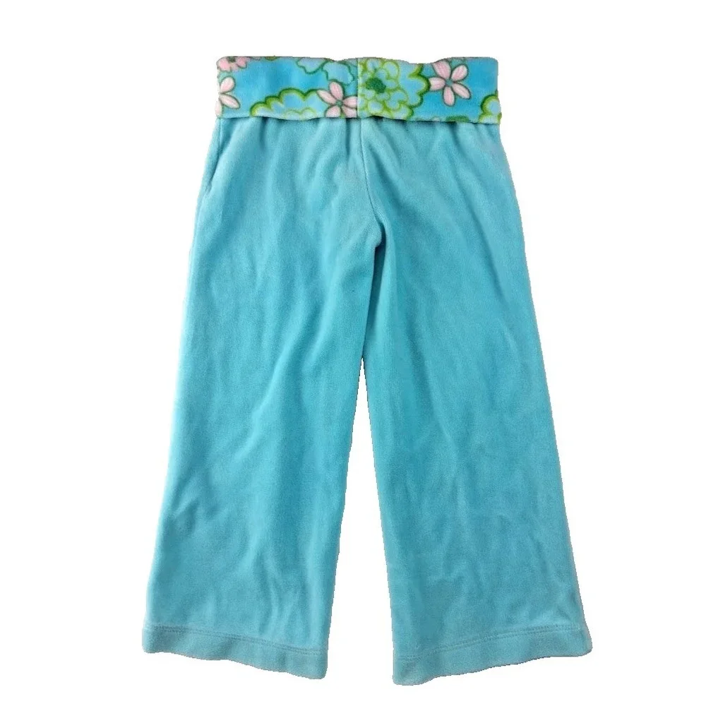 Lilly Pultizer Girls Sz 4 Aqua Blue Terry Cloth Pant Bottoms Pink Green Floral